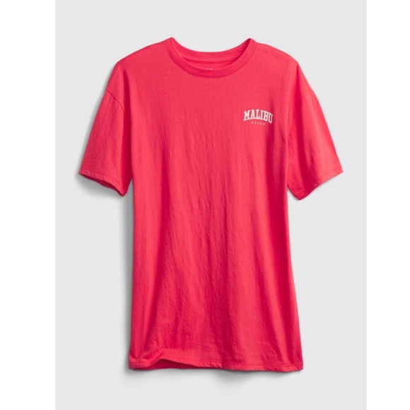 NEW GAP Malibu Beach Graphic T Shirt Short Sleeve Red Medium Teens Juniors Kids - Picture 2 of 13